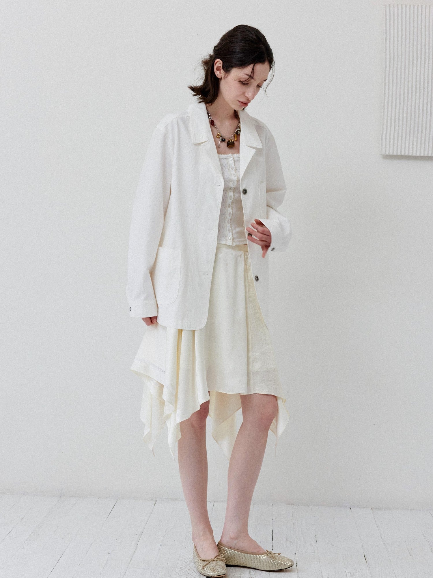 DKZ OFFICIAL White Loose Minimalist Single Breasted Notched Lapel Women&