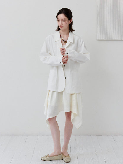 DKZ OFFICIAL White Loose Minimalist Single Breasted Notched Lapel Women&