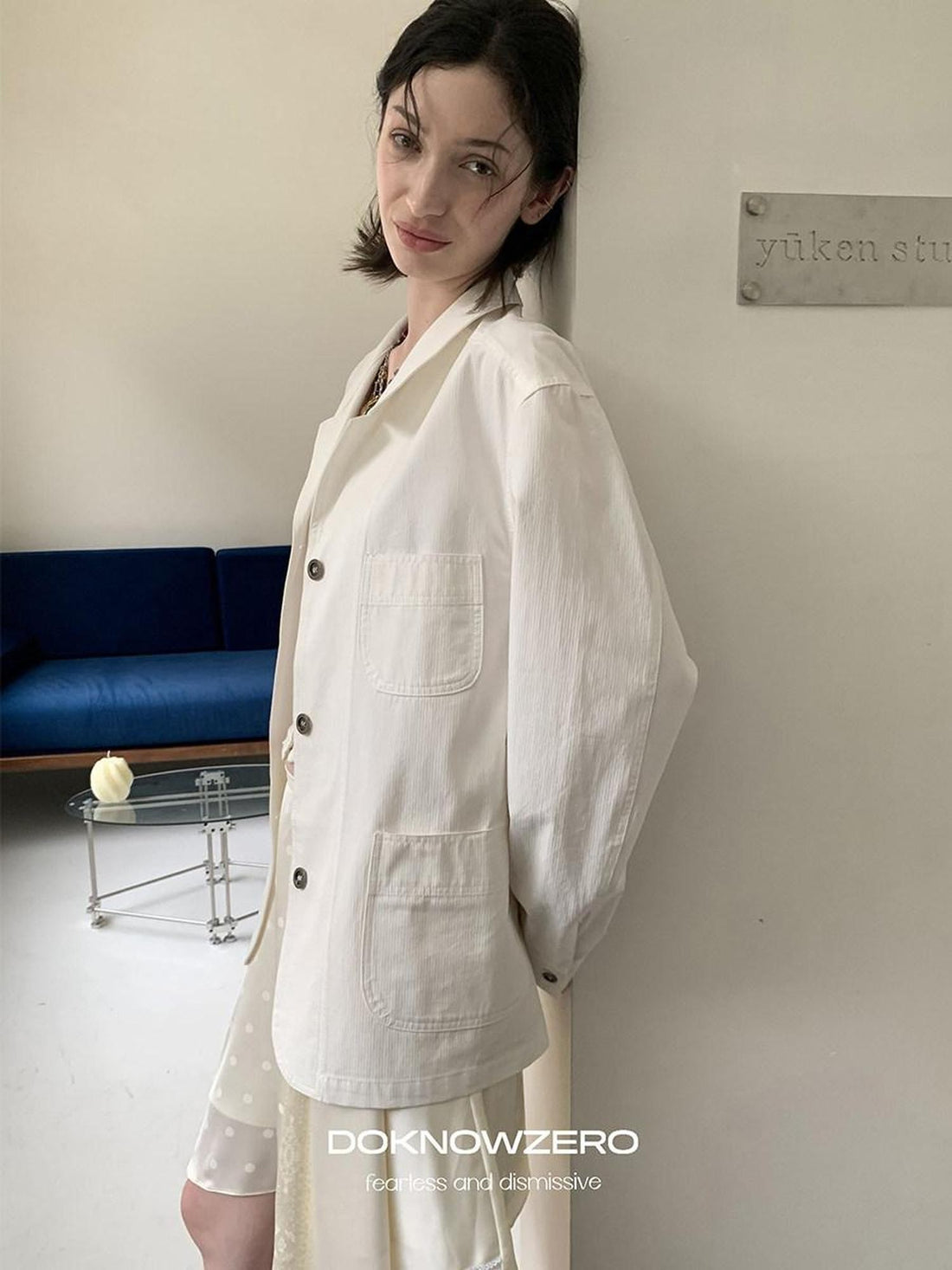 DKZ OFFICIAL White Loose Minimalist Single Breasted Notched Lapel Women&