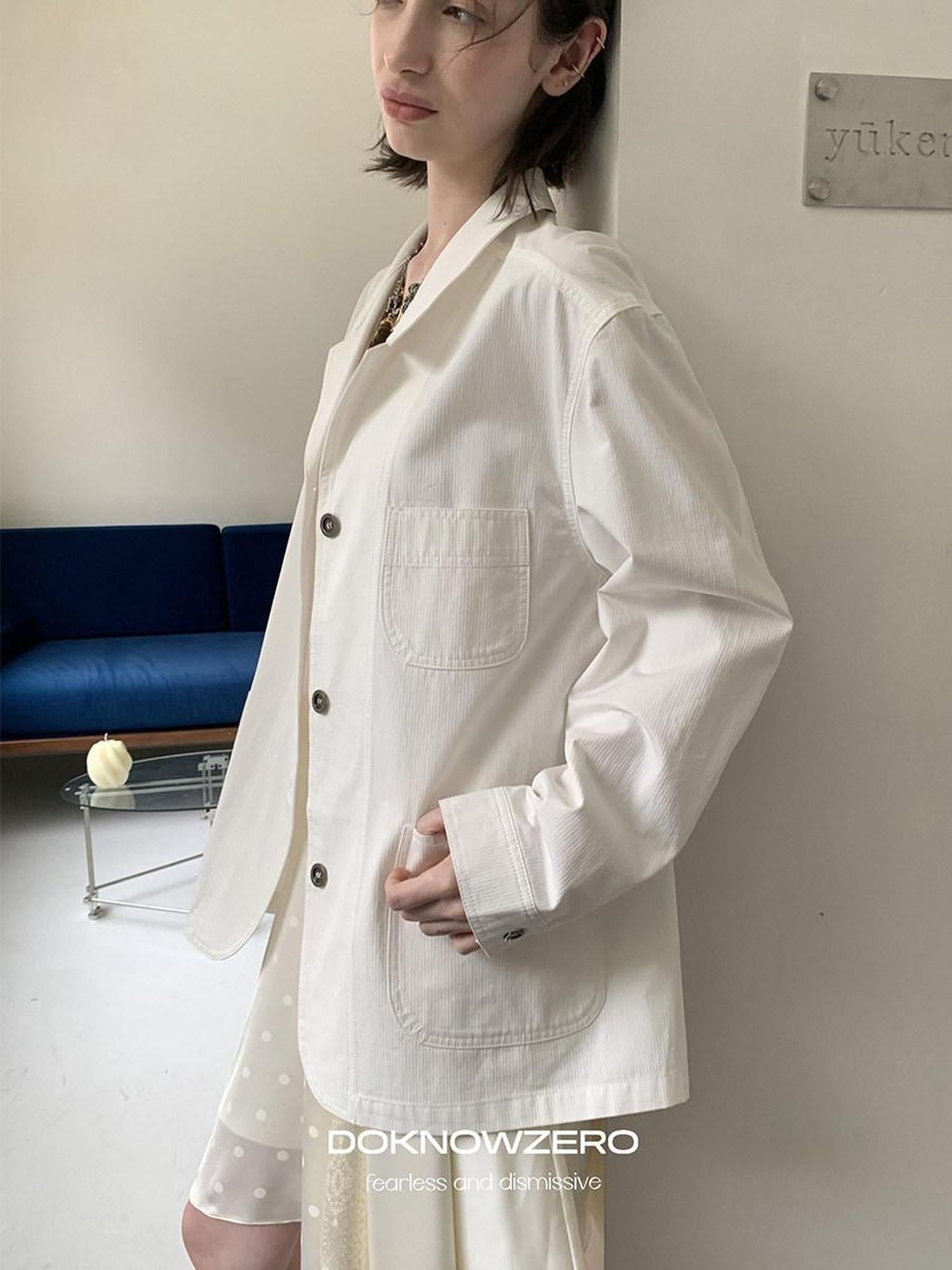 DKZ OFFICIAL White Loose Minimalist Single Breasted Notched Lapel Women&