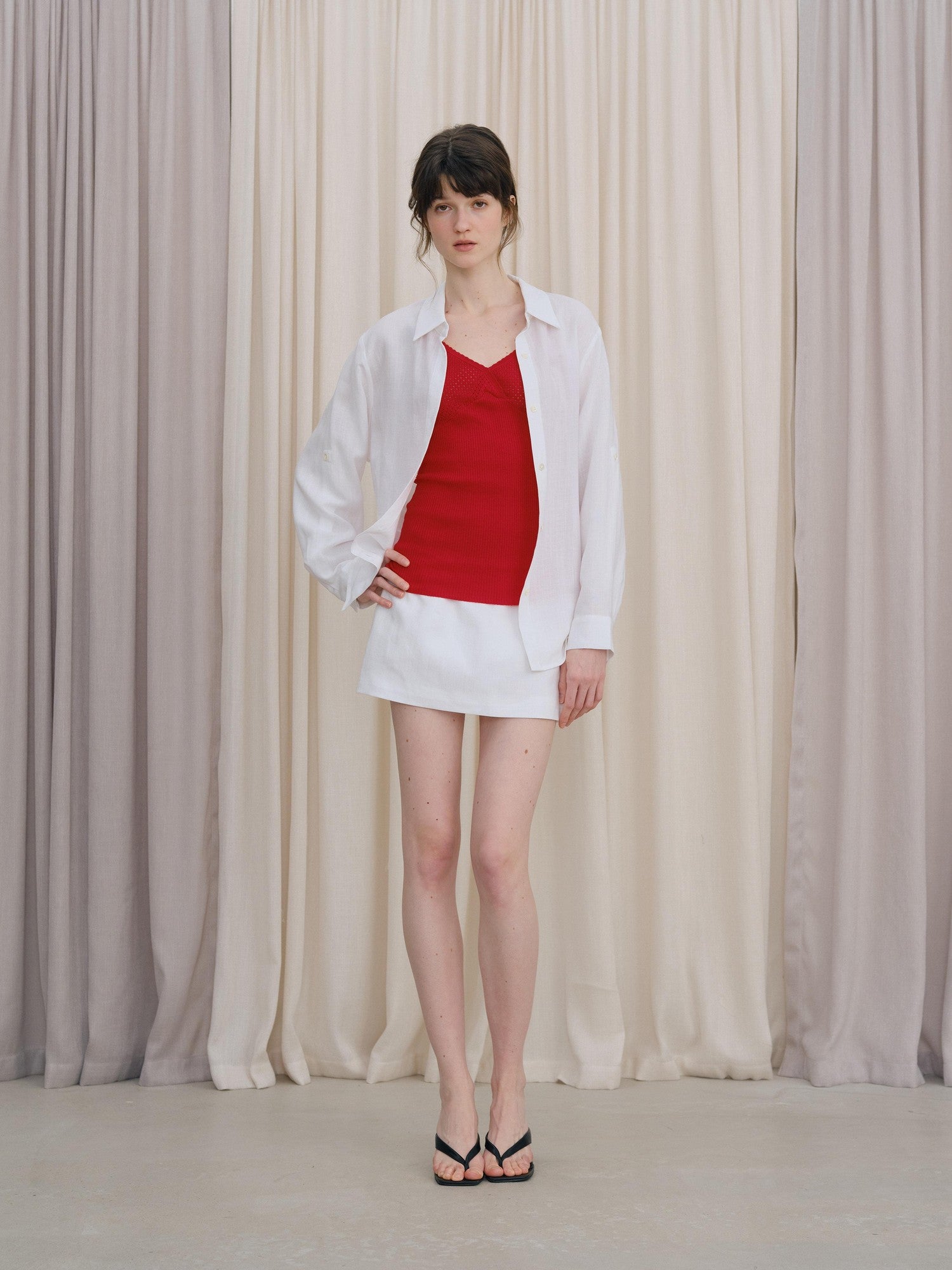 DKZ OFFICIAL White Minimal H Shape Straight Mid Waist Women&