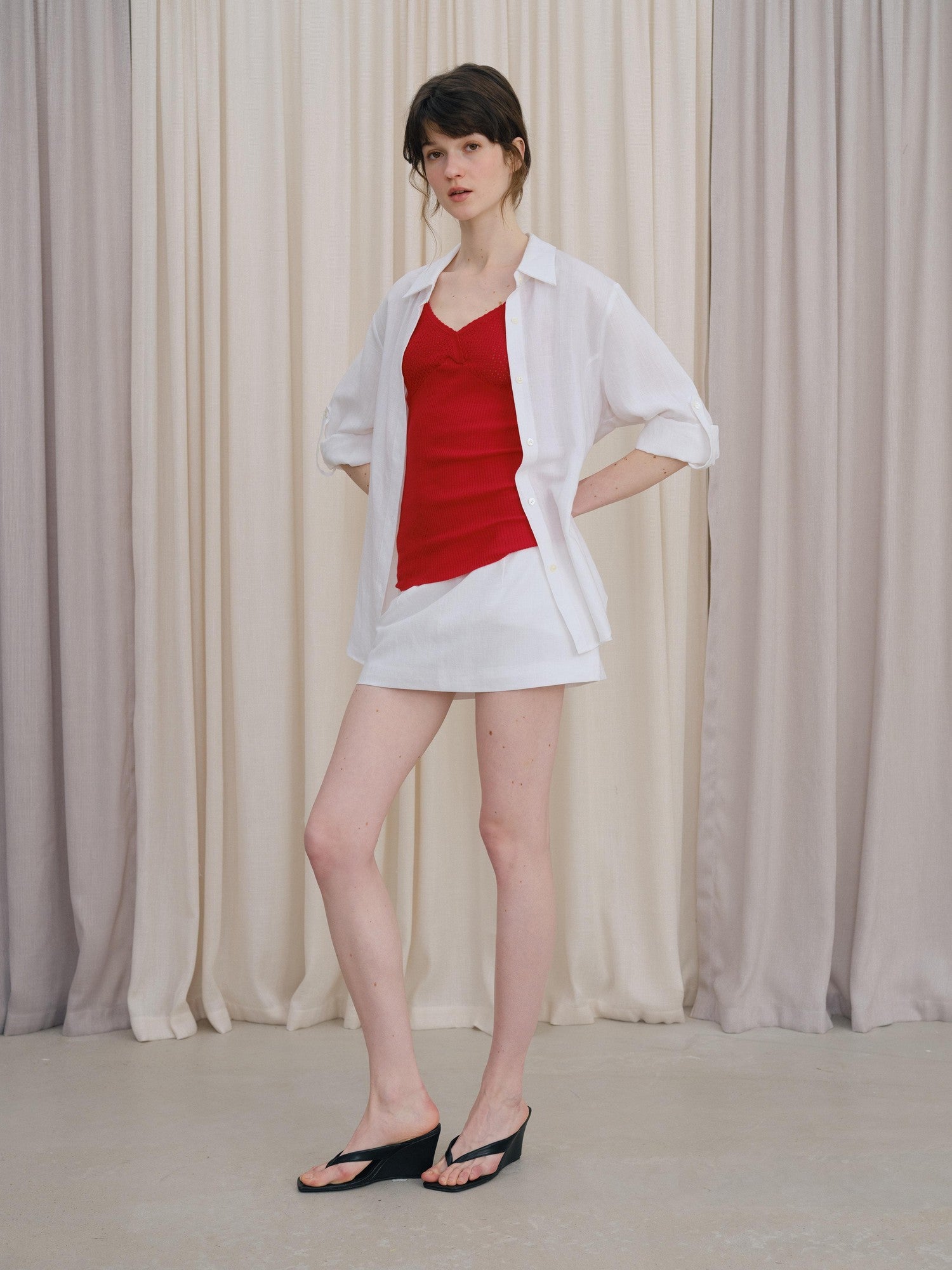 DKZ OFFICIAL White Minimal H Shape Straight Mid Waist Women&