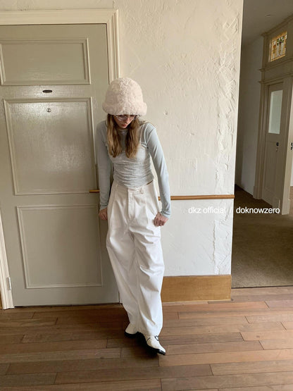 DKZ OFFICIAL White Pocket Draped Minimalist Women&