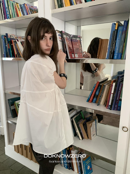 DKZ OFFICIAL White Small Flutter Sleeve Loose Women&