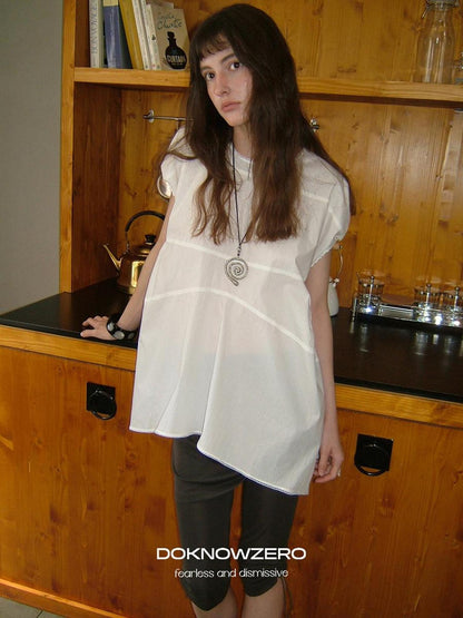 DKZ OFFICIAL White Small Flutter Sleeve Loose Women&