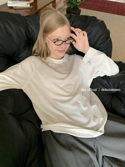 DKZ OFFICIAL White Washed Long Sleeve T-shirt For Women Loose Fit
