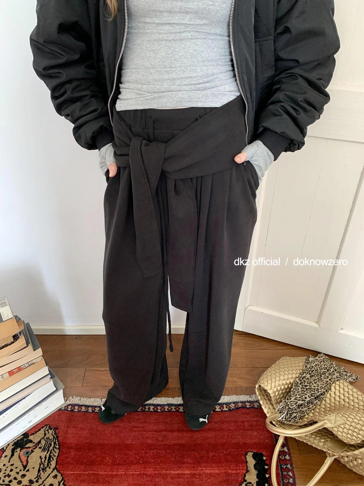 DKZ OFFICIAL Wide Leg Trousers With Tie Waist And Drape