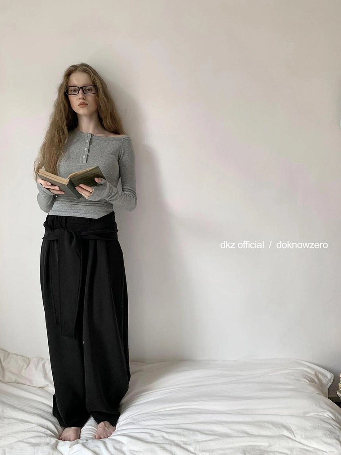 DKZ OFFICIAL Wide Leg Trousers With Tie Waist And Drape