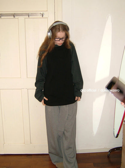 DKZ OFFICIAL Wide Leg Trousers With Tie Waist And Drape