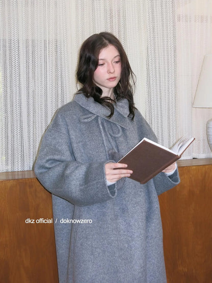 DKZ OFFICIAL Women 100% Wool Coat With Peter Pan Collar