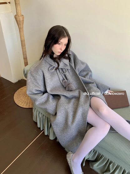 DKZ OFFICIAL Women 100% Wool Coat With Peter Pan Collar