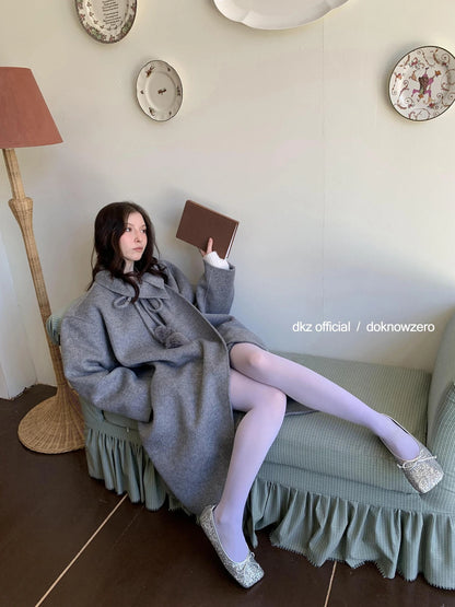 DKZ OFFICIAL Women 100% Wool Coat With Peter Pan Collar