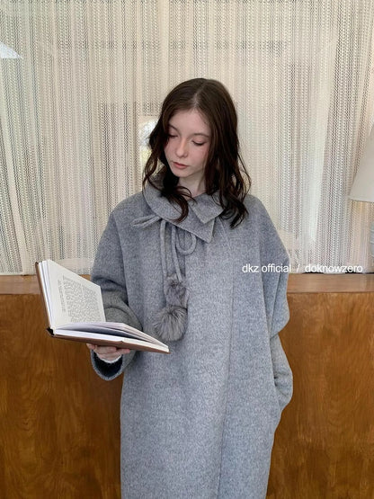 DKZ OFFICIAL Women 100% Wool Coat With Peter Pan Collar