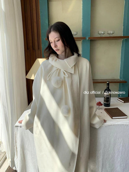 DKZ OFFICIAL Women 100% Wool Coat With Peter Pan Collar
