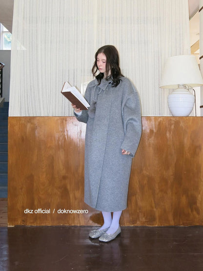 DKZ OFFICIAL Women 100% Wool Coat With Peter Pan Collar
