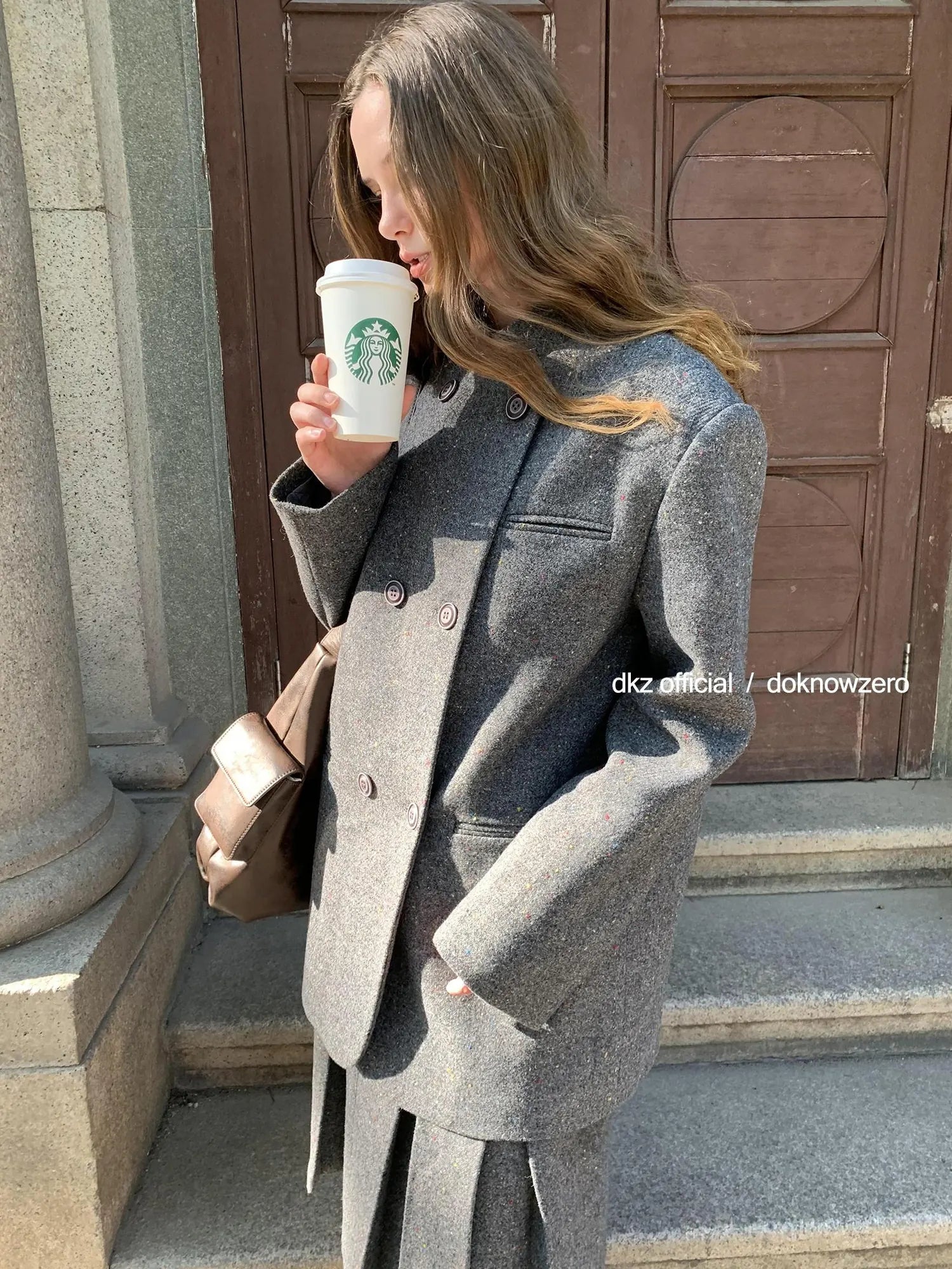 DKZ OFFICIAL Wool Blend Knitted Suit Set With Pleated Skirt