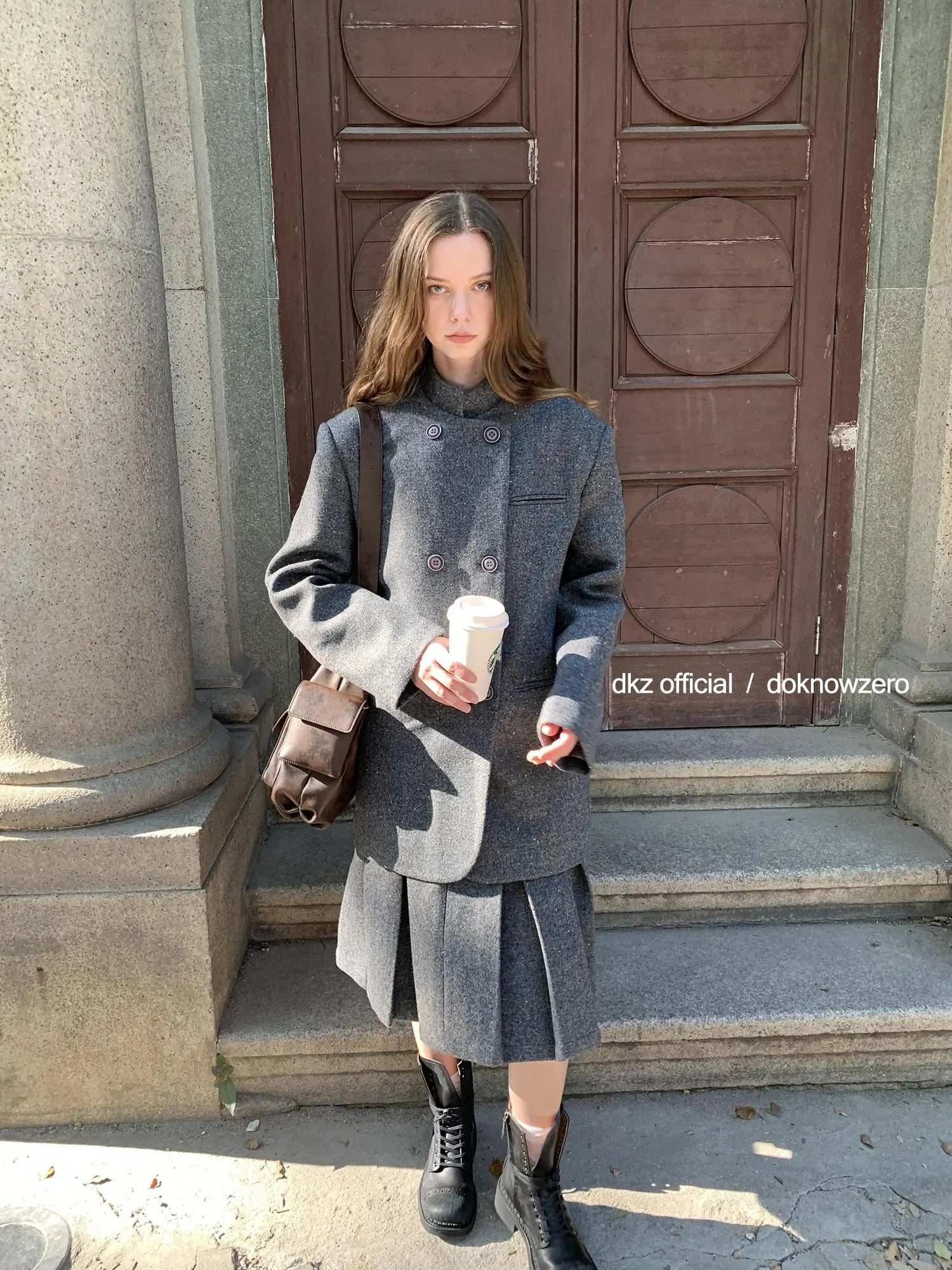 DKZ OFFICIAL Wool Blend Knitted Suit Set With Pleated Skirt