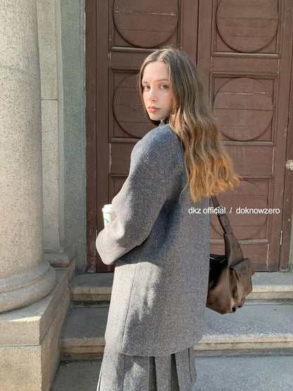 DKZ OFFICIAL Wool Blend Knitted Suit Set With Pleated Skirt