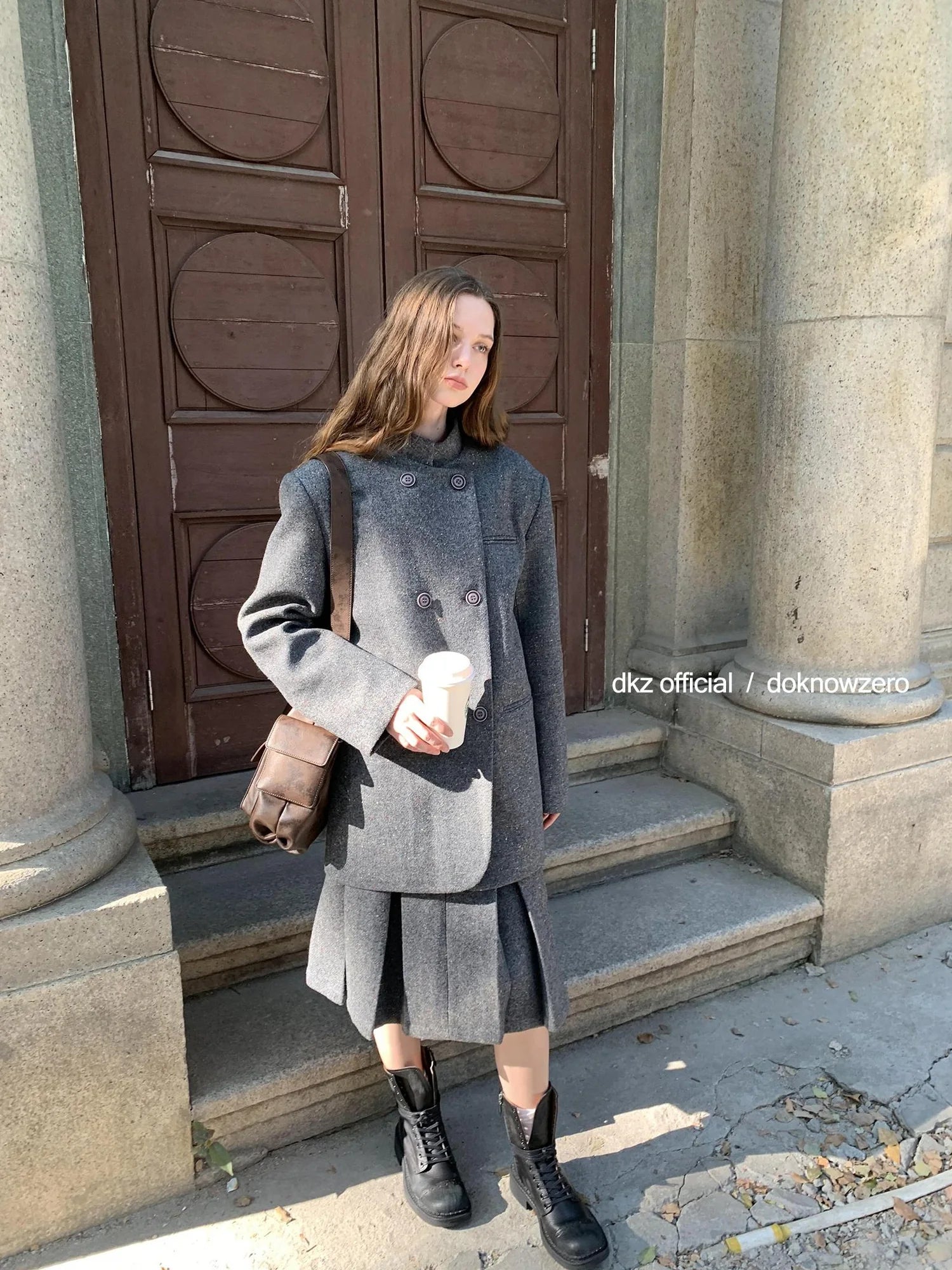 DKZ OFFICIAL Wool Blend Knitted Suit Set With Pleated Skirt