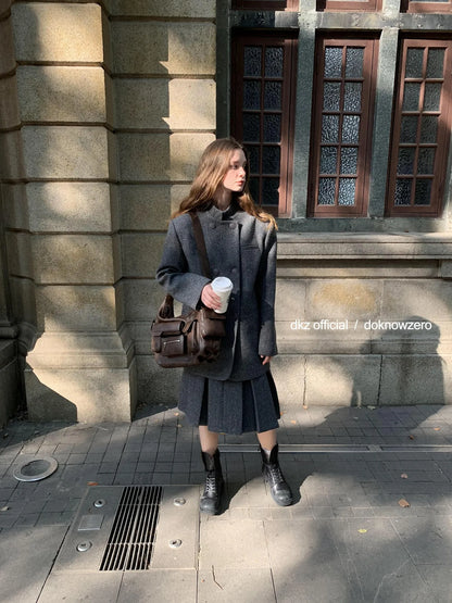 DKZ OFFICIAL Wool Blend Knitted Suit Set With Pleated Skirt