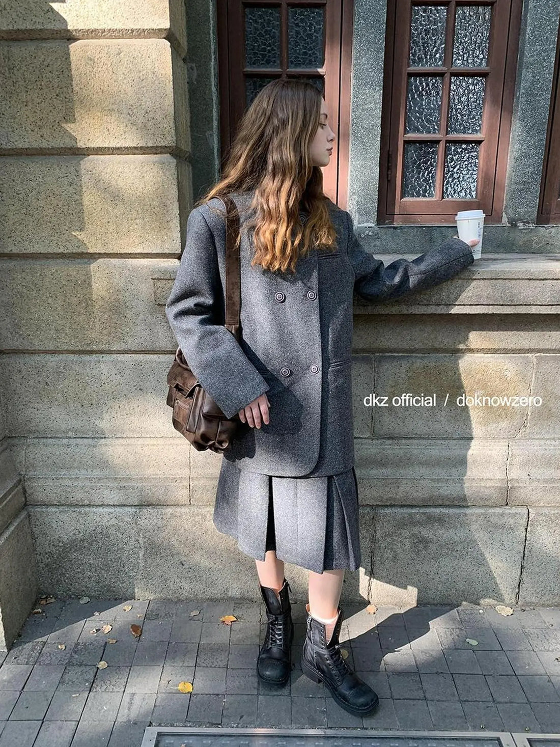 DKZ OFFICIAL Wool Blend Knitted Suit Set With Pleated Skirt