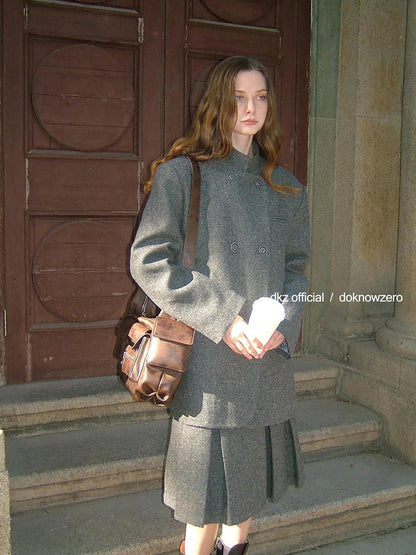 DKZ OFFICIAL Wool Blend Knitted Suit Set With Pleated Skirt