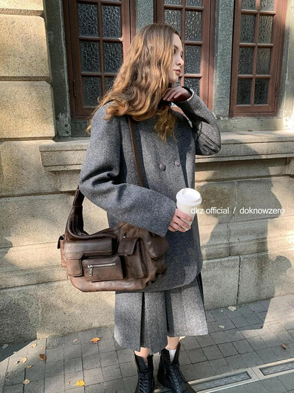 DKZ OFFICIAL Wool Blend Knitted Suit Set With Pleated Skirt