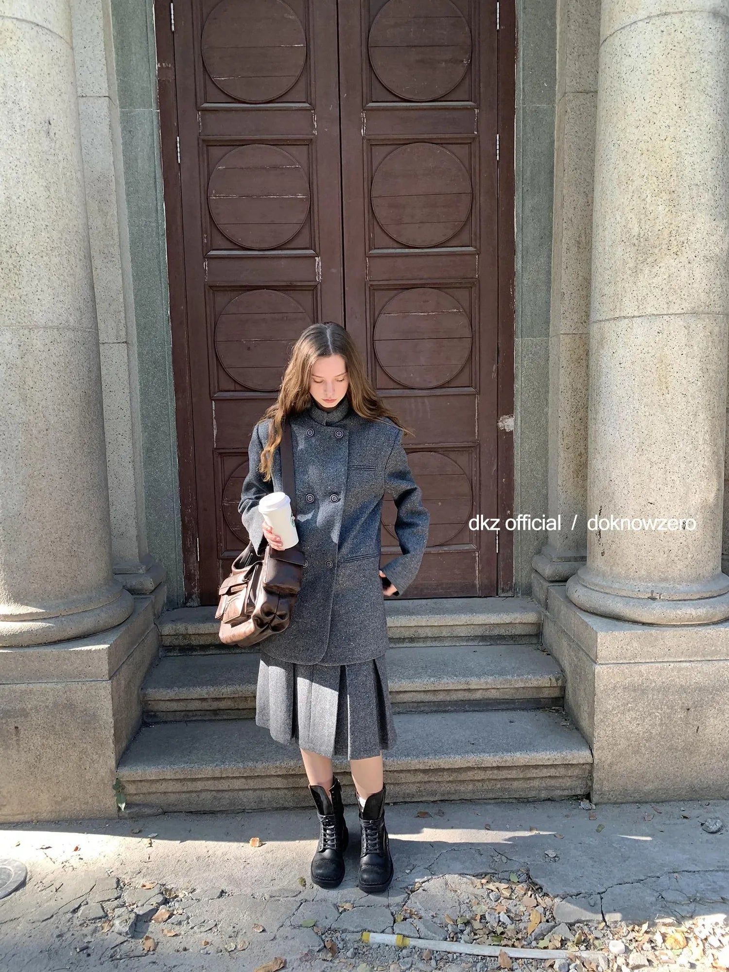 DKZ OFFICIAL Wool Blend Knitted Suit Set With Pleated Skirt