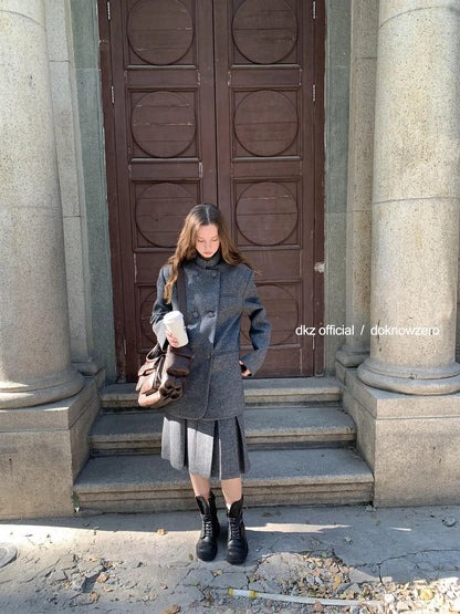 DKZ OFFICIAL Wool Blend Knitted Suit Set With Pleated Skirt