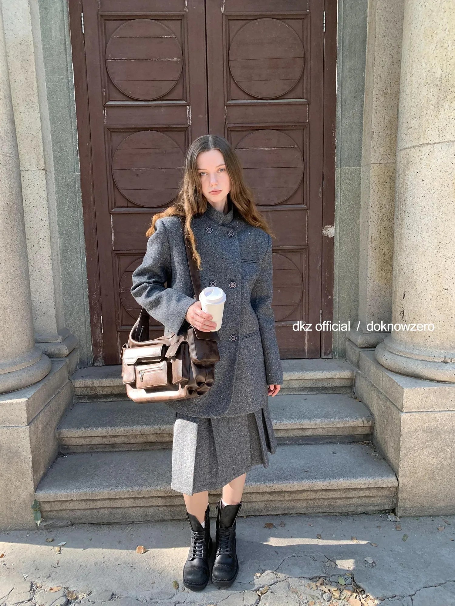 DKZ OFFICIAL Wool Blend Knitted Suit Set With Pleated Skirt