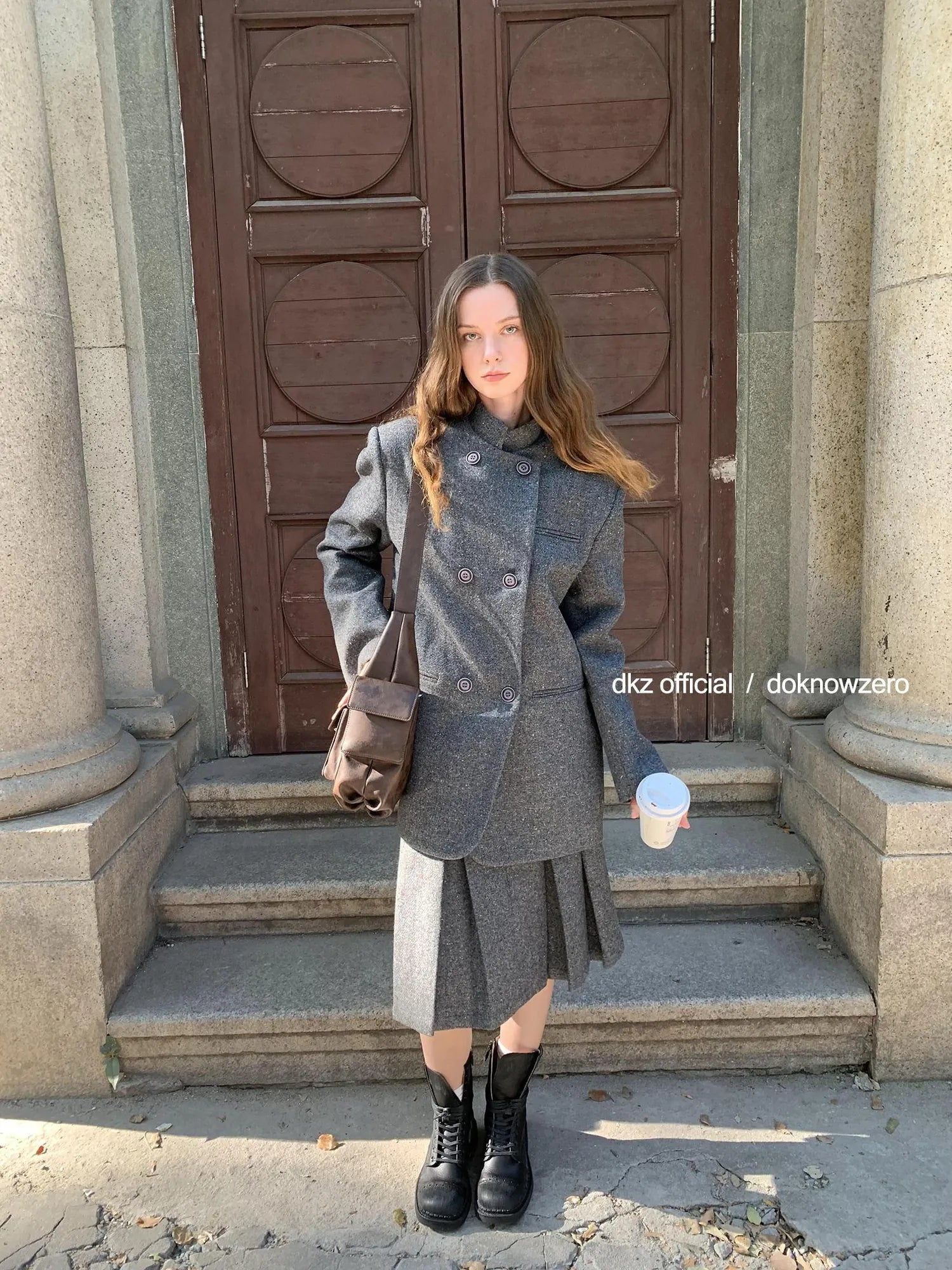 DKZ OFFICIAL Wool Blend Knitted Suit Set With Pleated Skirt