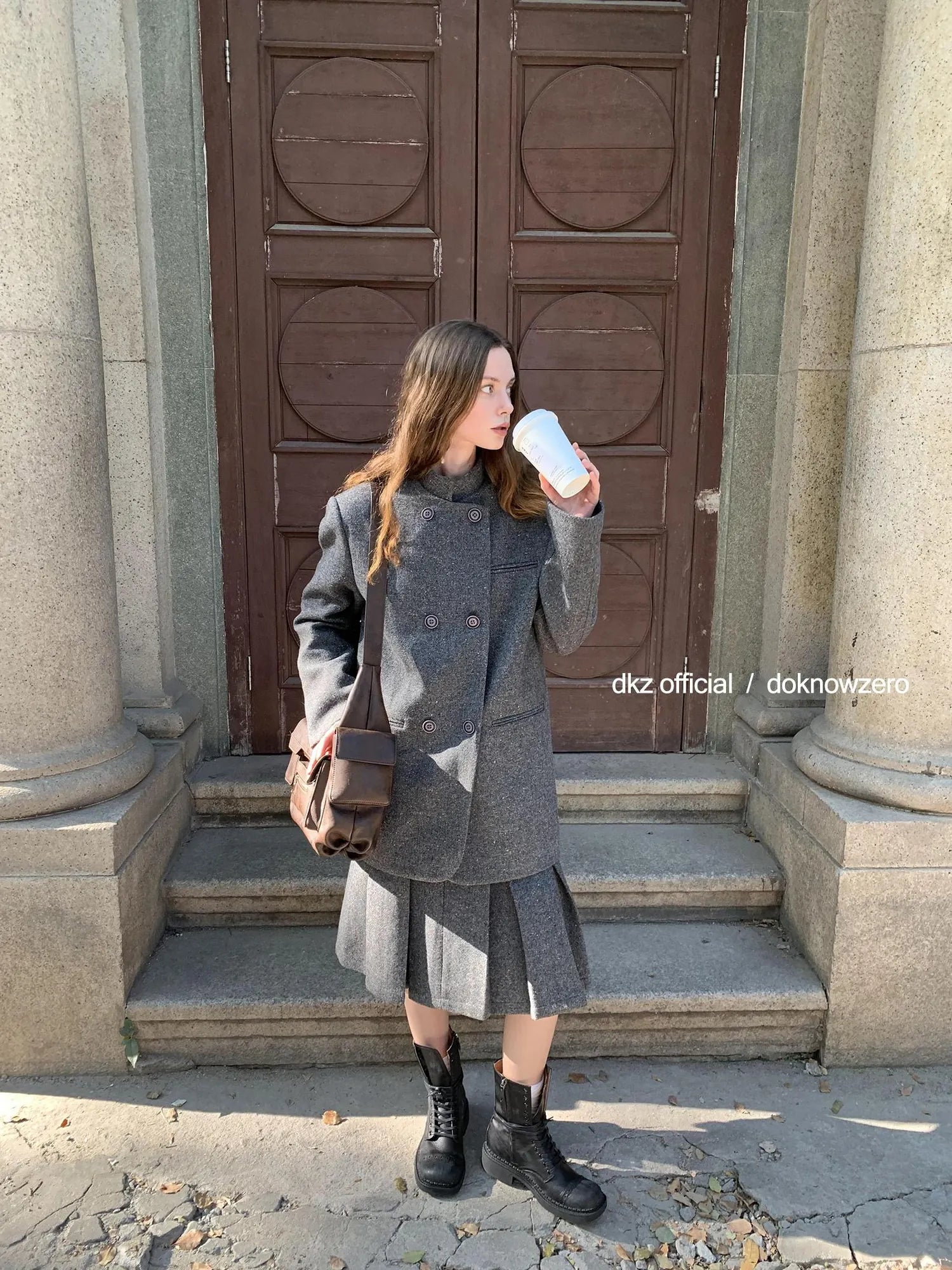 DKZ OFFICIAL Wool Blend Knitted Suit Set With Pleated Skirt