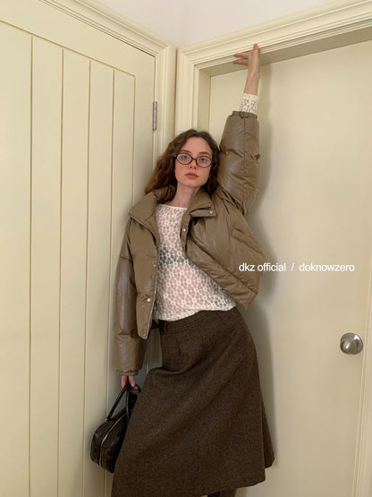 DKZ OFFICIAL Wool Blend Pleated A Line Midi Skirt In Coffee