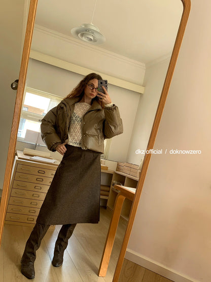DKZ OFFICIAL Wool Blend Pleated A Line Midi Skirt In Coffee