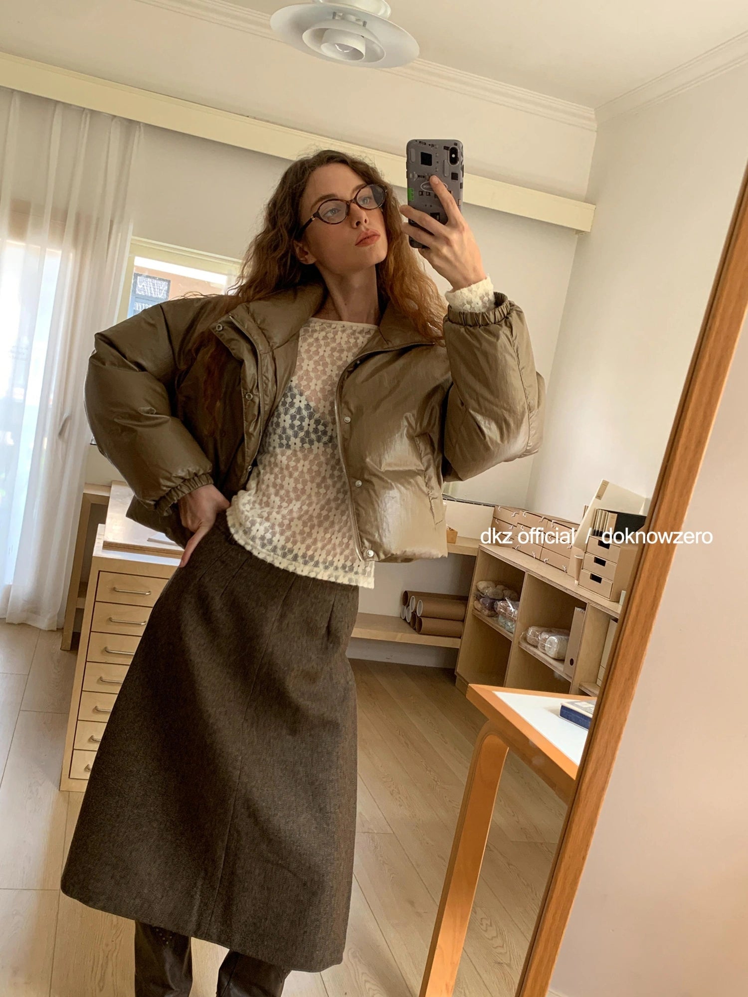 DKZ OFFICIAL Wool Blend Pleated A Line Midi Skirt In Coffee