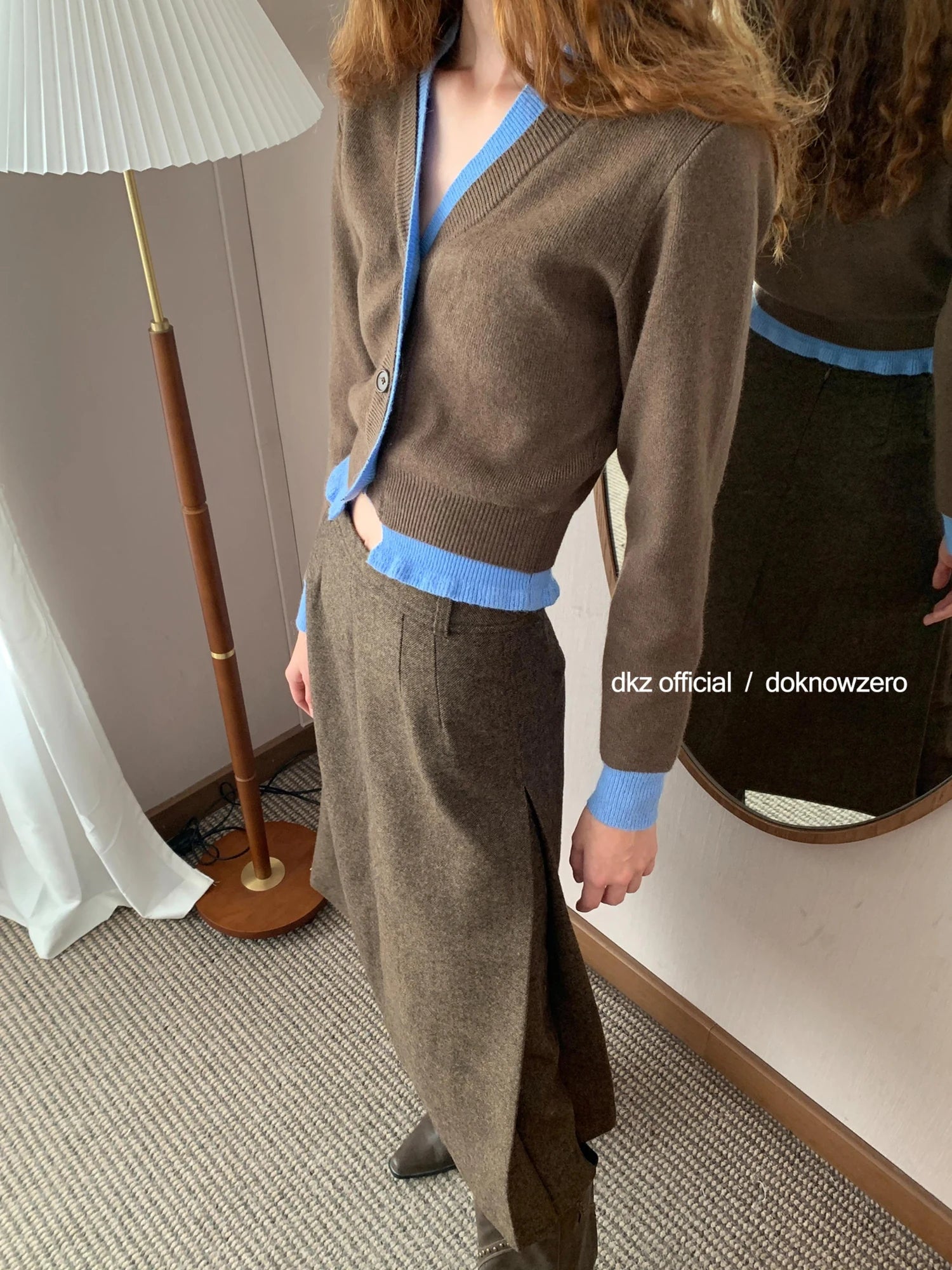 DKZ OFFICIAL Wool Blend Pleated A Line Midi Skirt In Coffee