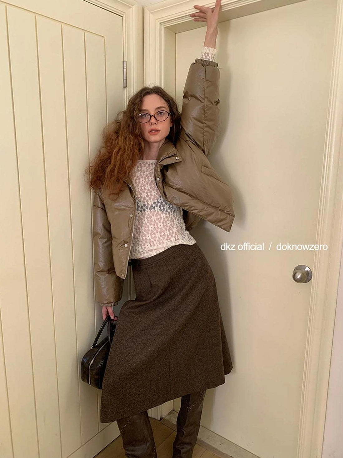 DKZ OFFICIAL Wool Blend Pleated A Line Midi Skirt In Coffee