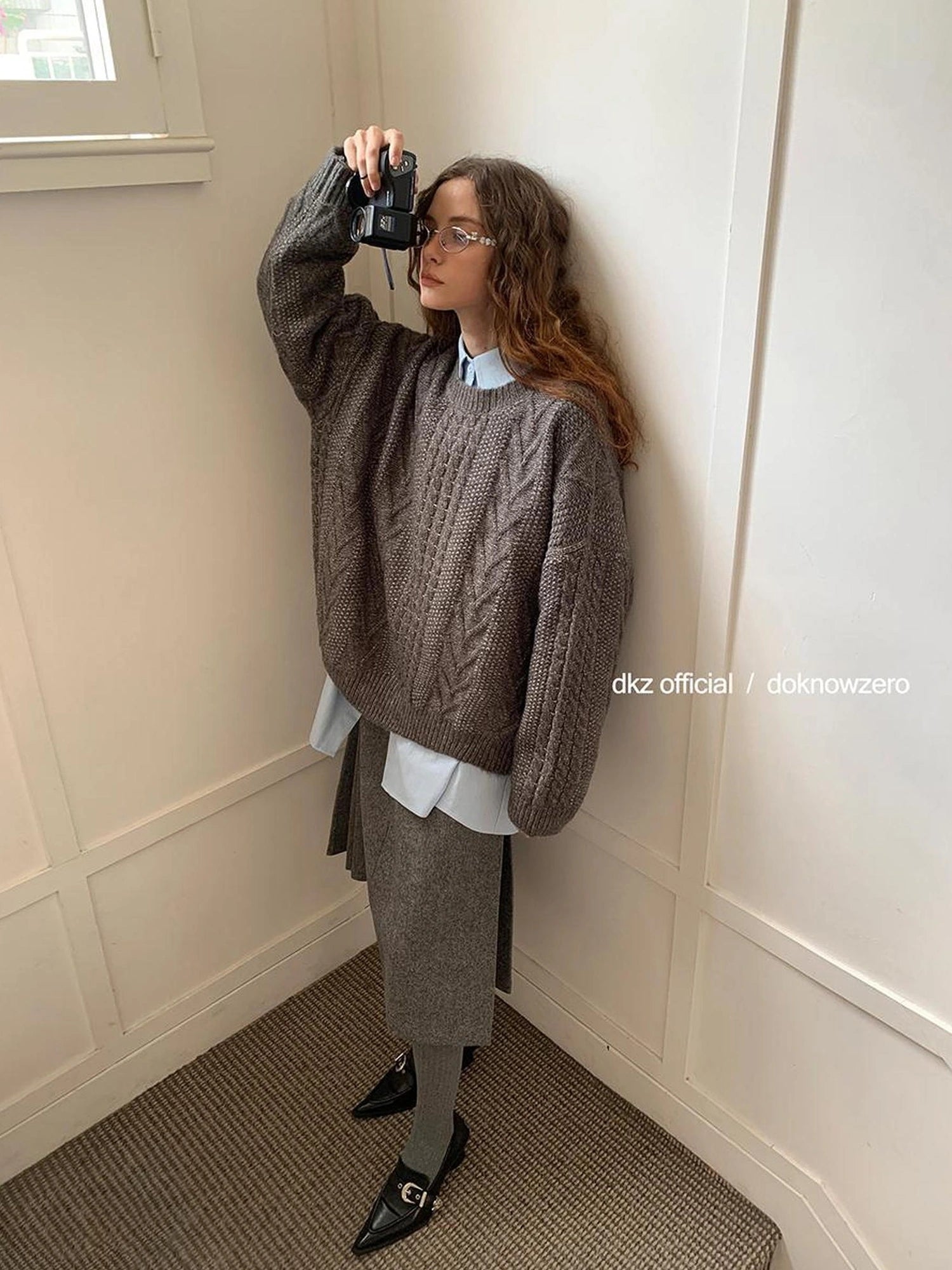 DKZ OFFICIAL Wool Blend Pleated A Line Midi Skirt In Coffee