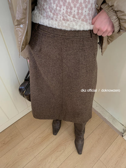 DKZ OFFICIAL Wool Blend Pleated A Line Midi Skirt In Coffee
