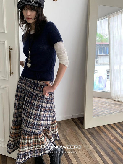 DKZ OFFICIAL Wool Mohair Tie Front Knit Short Sleeve Top
