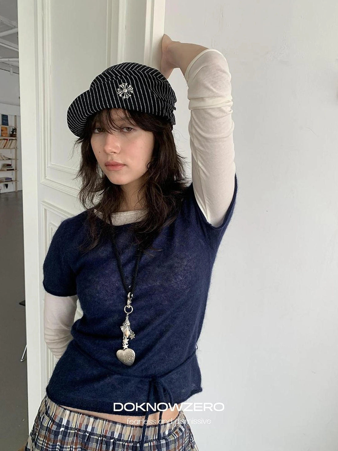 DKZ OFFICIAL Wool Mohair Tie Front Knit Short Sleeve Top