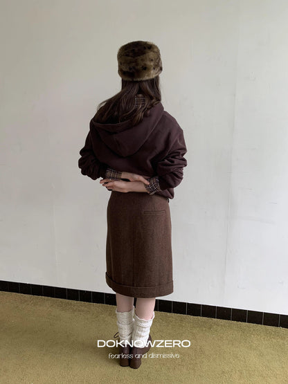 DKZ OFFICIAL Wool Straight Hemmed A Line Skirt
