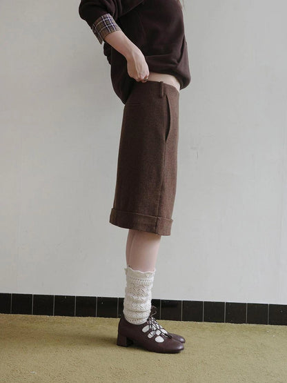 DKZ OFFICIAL Wool Straight Hemmed A Line Skirt