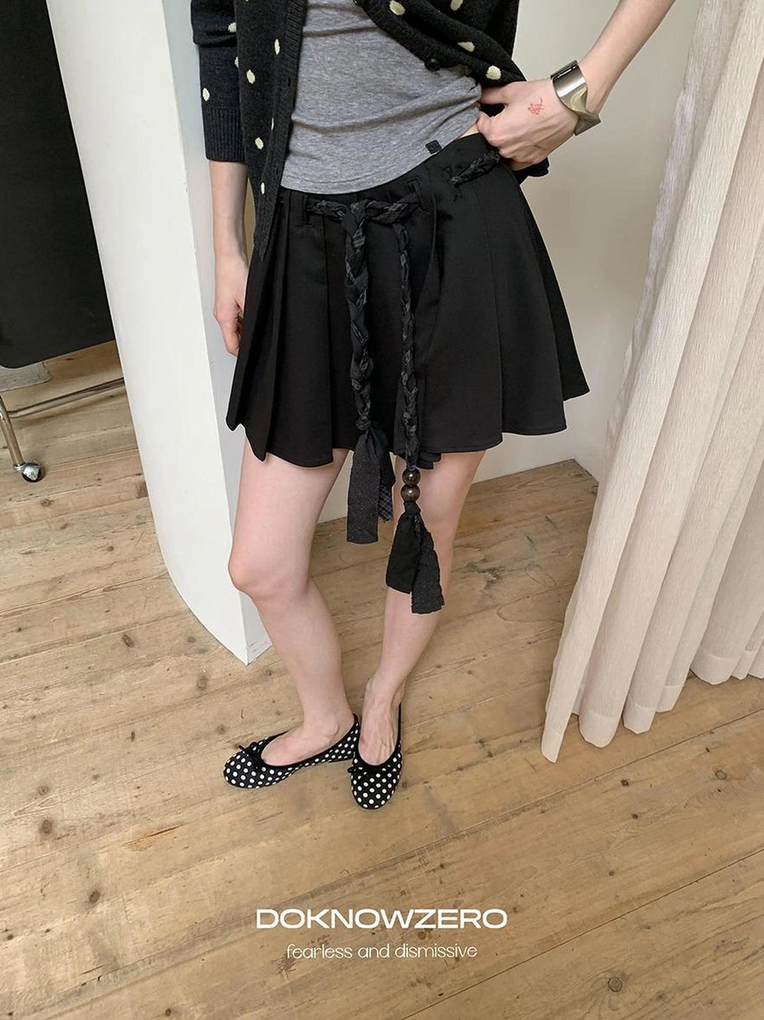 DKZ OFFICIAL Woven Belt Pleated A Line Skirt With Built In Shorts