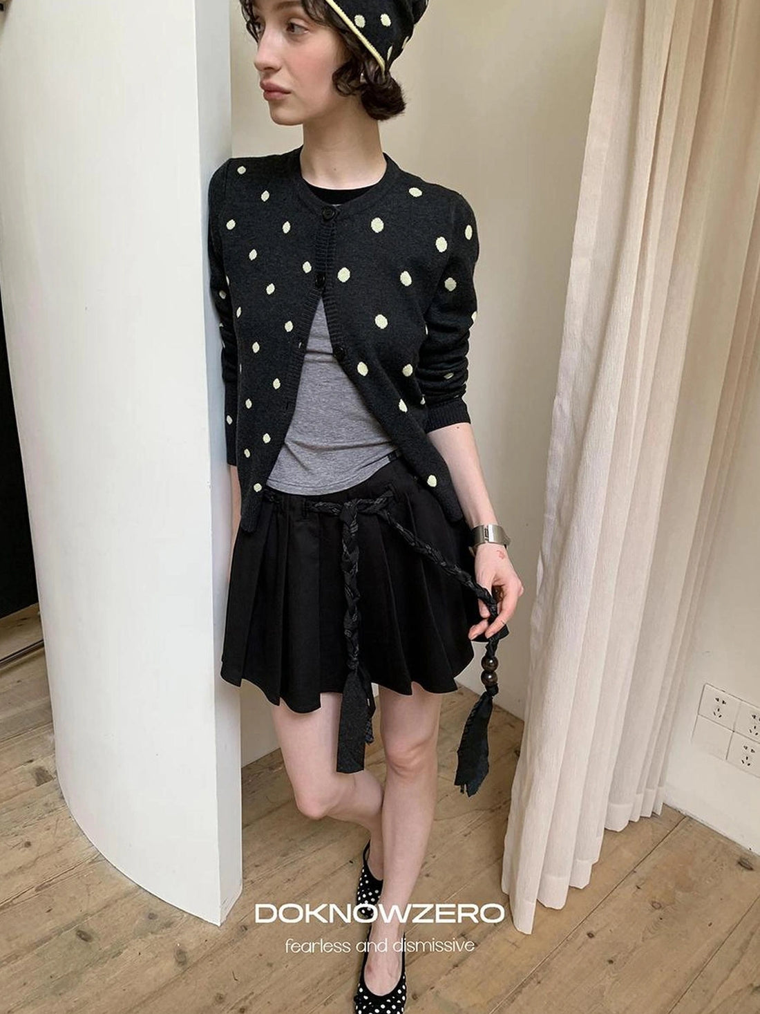 DKZ OFFICIAL Woven Belt Pleated A Line Skirt With Built In Shorts