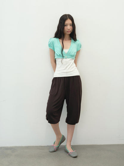 DKZ OFFICIAL Yellow Mint Colorblock Single Button V-neck Women&