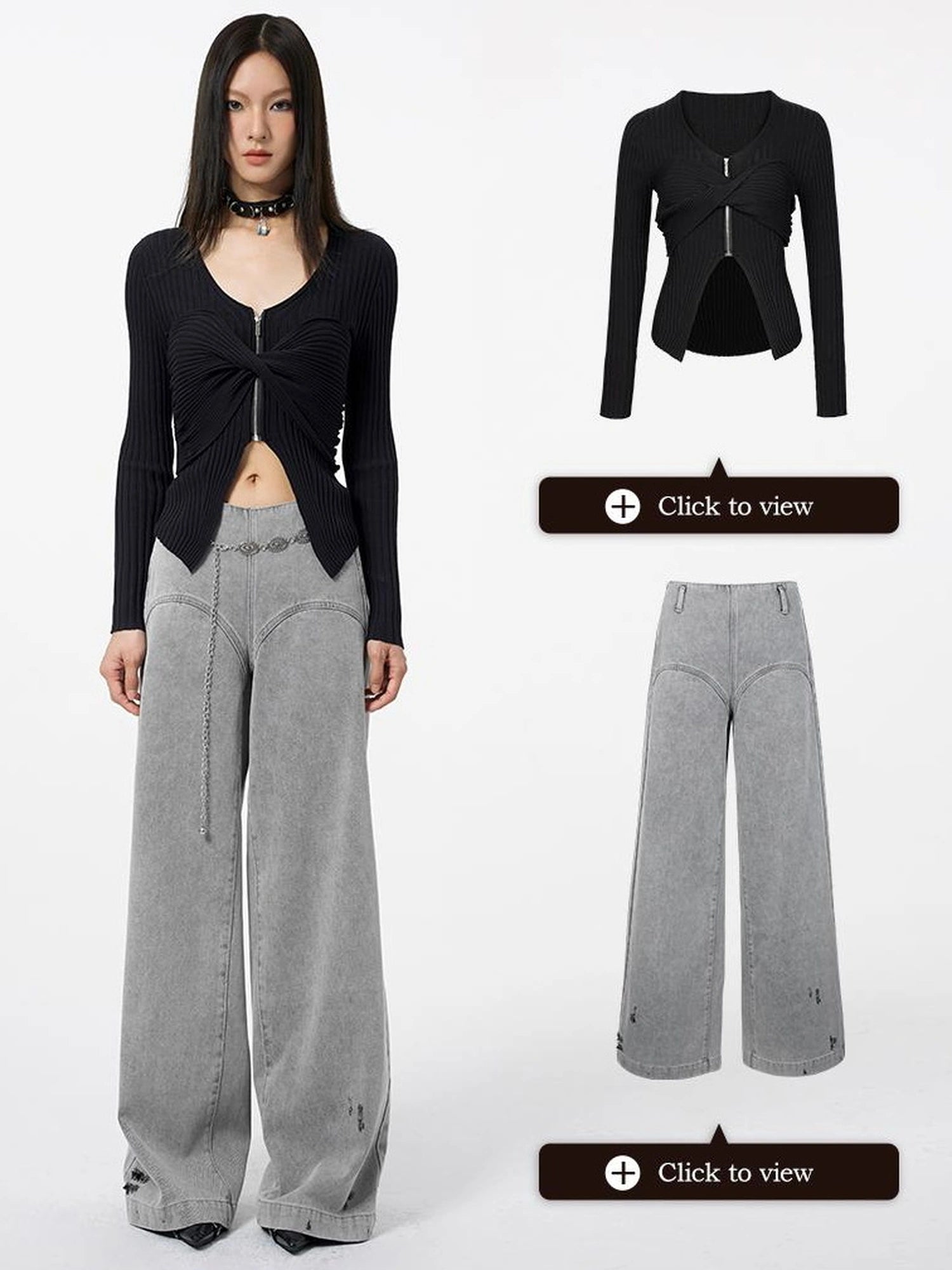 DKZ OFFICIAL Zipper Knit Top Black Autumn Slim Fit