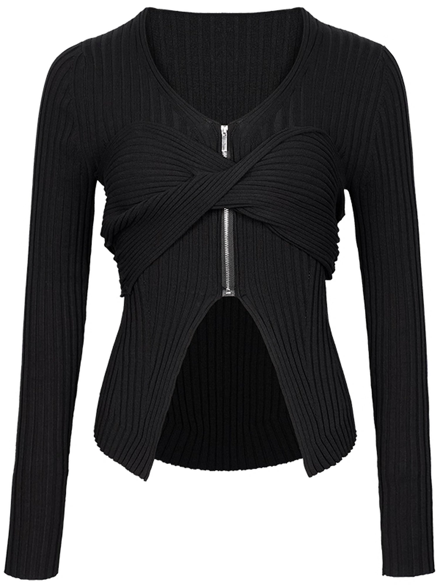 DKZ_OFFICIAL_Zipper_Knit_Top_Black_Autumn_Slim_Fit_MISSTT
