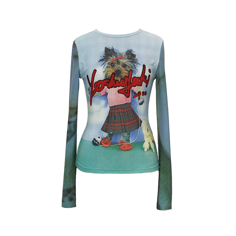 YOSHUYUKI Dancing Puppy Yoshuyuki Print Fitted Long Sleeve T Shirt