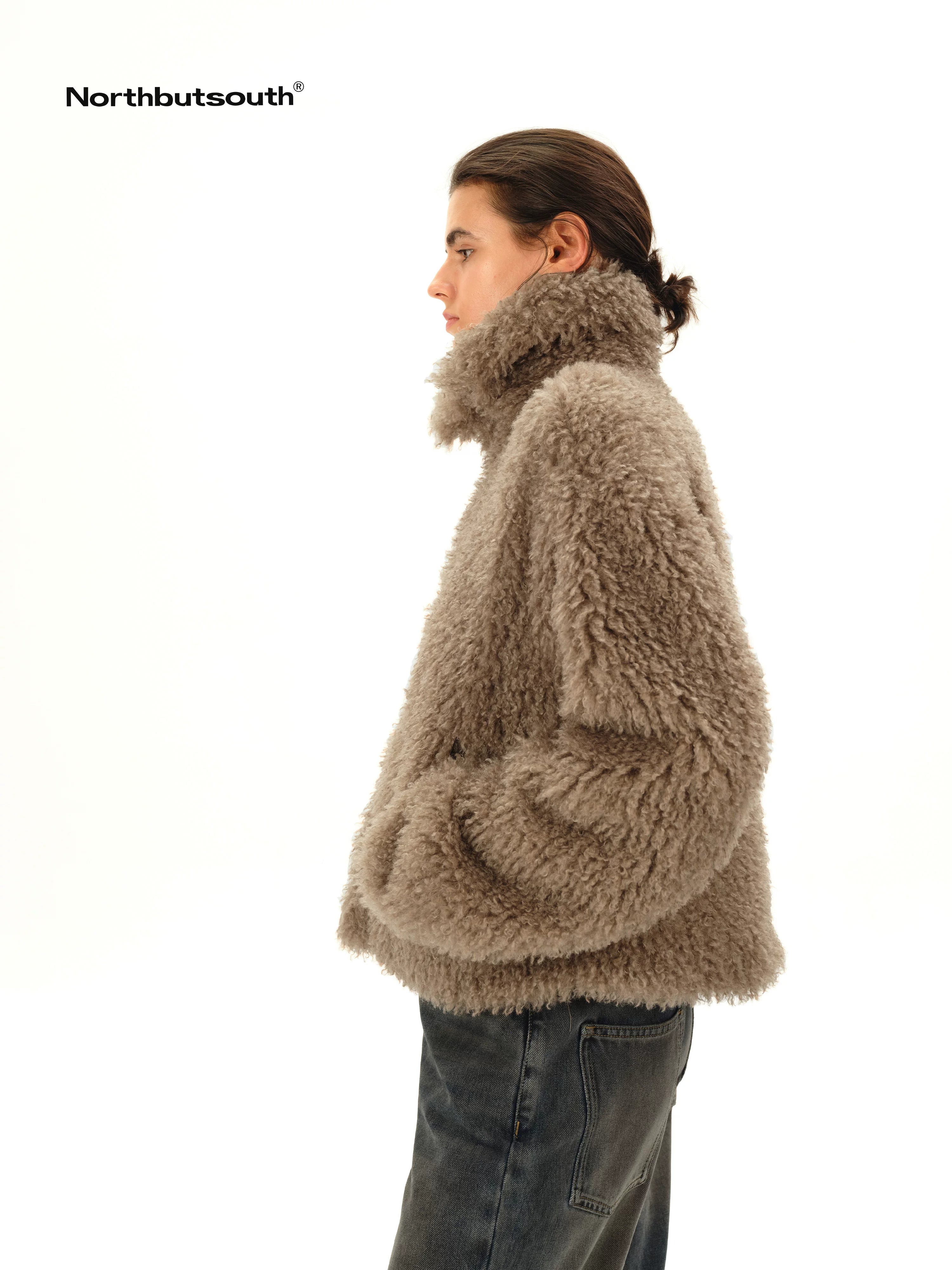 Dandelion Touch Micro Curl Stand Collar High Waist Women&